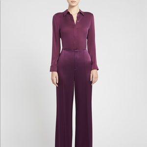 Alice + Olivia Deep Plum Silk Button-Front Blouse